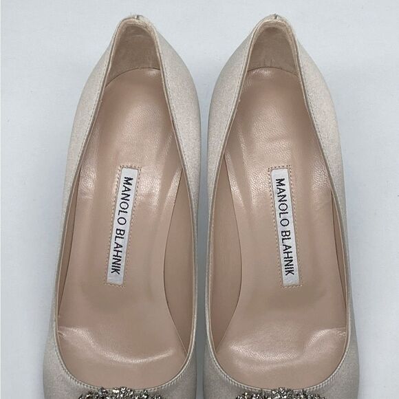 Manolo Blahnik Hangisi 70 Embellished Satin Pumps size 37.5 - Picture 4 of 12